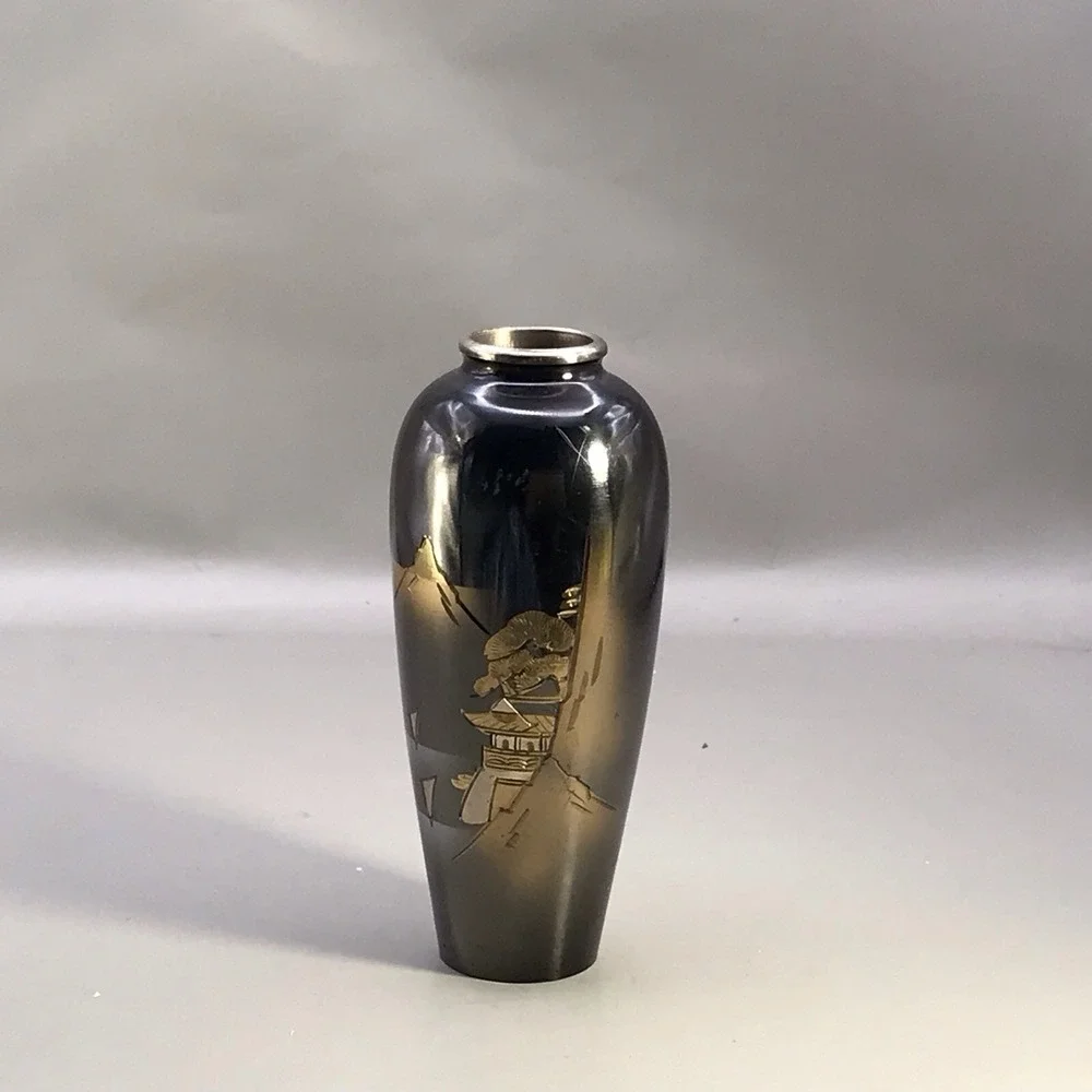 VTG Etched Mixed Metal Japaneses Vase 5